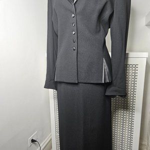 Albert NiponTwo Piece Wool Black Suit Set With Maxi Dress 41Inches Long Size 16